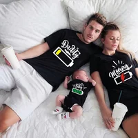 Family Matching Clothes Outfit Funny Battery Clothes Dad Mom Brother Sister T-shirt Family Look Daddy Mommy Me Baby Boy Girl Tee 1