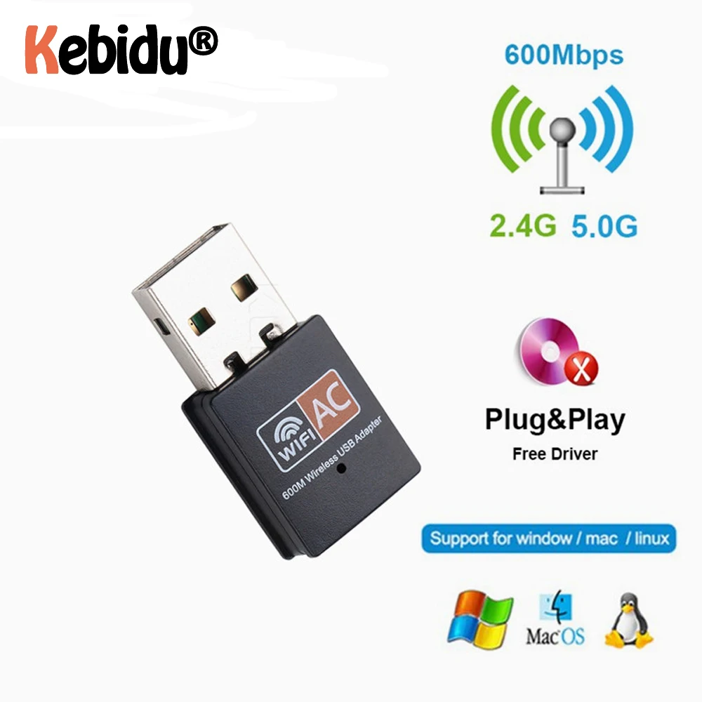 WiFi Adapter 2.4GHz 5GHz 600Mbps USB Antenna Dual Band 802.11b/n/g/ac Mini Wireless Computer Network Card Receiver | Компьютеры и офис
