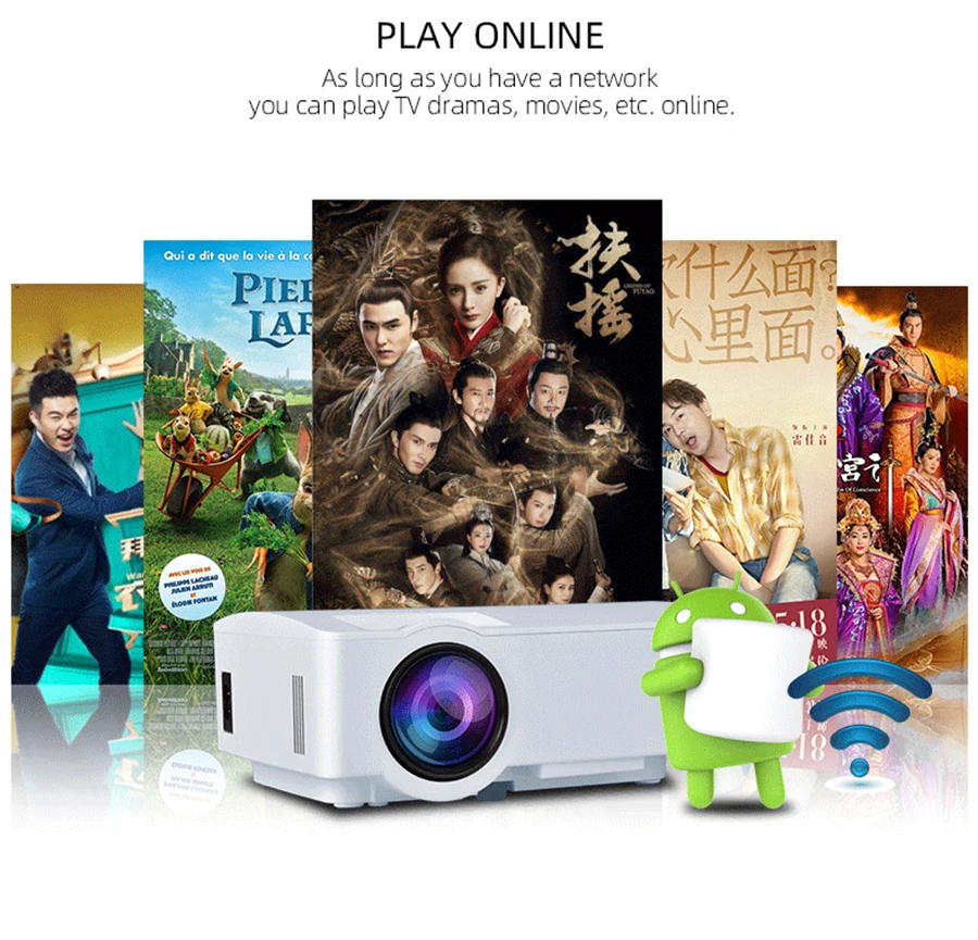 CRENOVA видео проектор с ОС Android 6,0 для смартфона домашнего кинотеатра видео проектор Bluetooth wifi Проектор