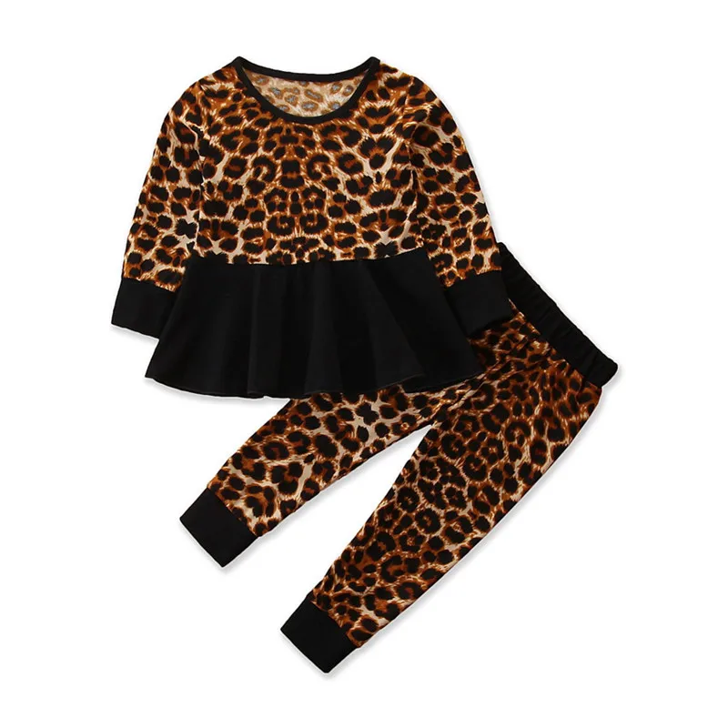 

DFXD 2020 Spring Girls Clothing Sets Cotton 2PC Leopard Sport Suits Long Sleeve T-shirts+Leggings Kids Tracksuits 2-7T Outfits