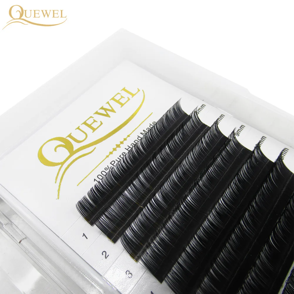 Quewel Eyelash Extension 12 Lines/Tray Silk Cilios Soft Professionals Individual Eye Lash Extensions C/CC/D Curl False Lashes