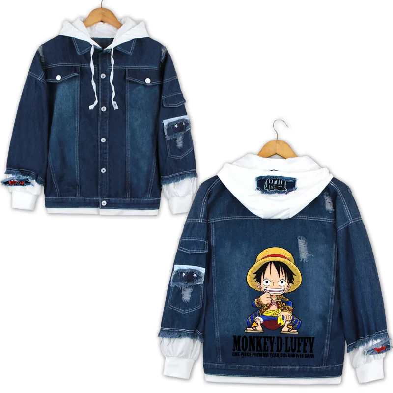 Ivory AnimeONE/толстовки с капюшоном с изображением обезьяны D Luffy, толстовки для косплея, костюмы Roronoa Zoro, куртки, Повседневная джинсовая куртка с героями мультфильмов - Color: Ivory