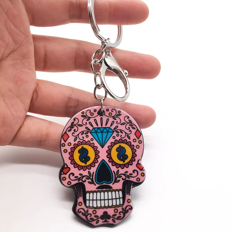 Брелок с черепом Calavera мексиканский милый сахарный череп большая омаровая цепочка для ключей брелок для Хэллоуина акриловый рельефный череп брелок сумка Шарм - Цвет: O