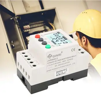 

JVR800-2 Under Over Voltage Protector 50/60Hz 3 Phase 200-600 Voltage Monitoring Sequence Protection Relay With LCD Display