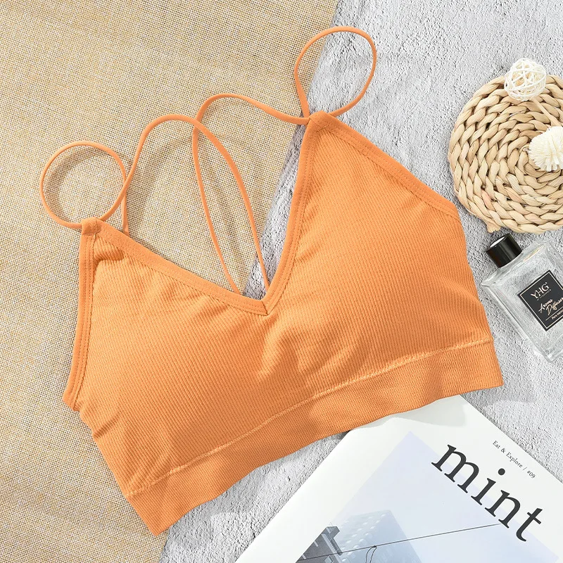 orange Для женщин, пуш-ап, нижнее белье с подкладками Беспроводной Бесшовные бюстгальтеры без косточек сексуальное нижнее белье для девочек; Спортивный Бюстгальтер Для девочек переходного Для женщин красочные Бесшовные бюстгальтеры нижнее белье - Цвет: orange