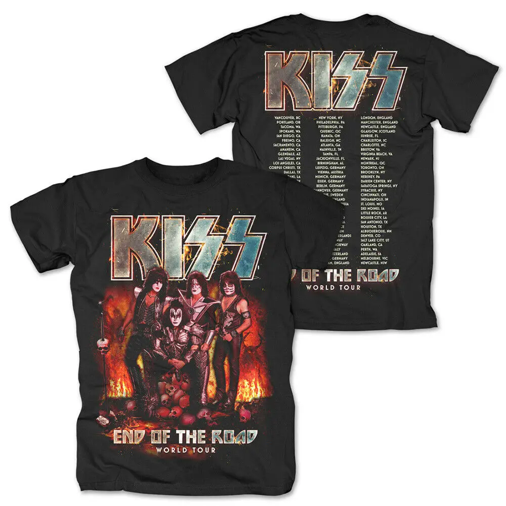 Kiss End of The Road Tour, Официальная футболка Merch, новинка, показ, оригинальное название, Мужская, брендовая одежда футболки, повседневная футболка - Цвет: Черный