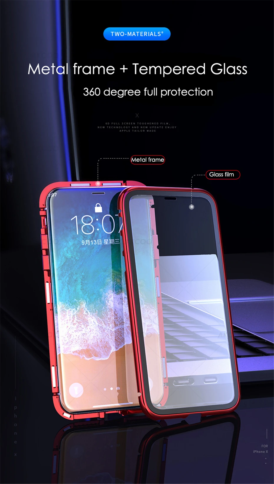 Akcoo Магнитный адсорбционный металлический чехол для телефона для iPhone 11 Pro Max переднее и заднее закаленное стекло для iPhone 6S 7 8 XR XS Max чехол