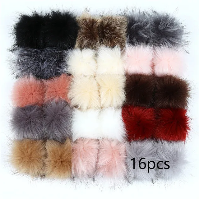 snap on pom poms for hats 16Pcs Simulation Fur Balls Clothing Hats Fur Ball  Ornaments Headwear Accessories 