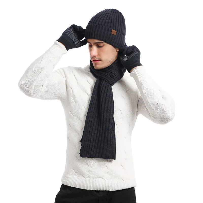 Осенне-зимняя теплая 3 шт./компл. Мужская и женская однотонная японская Повседневная полосатая шапка шарф перчатки высокого качества Coldproof