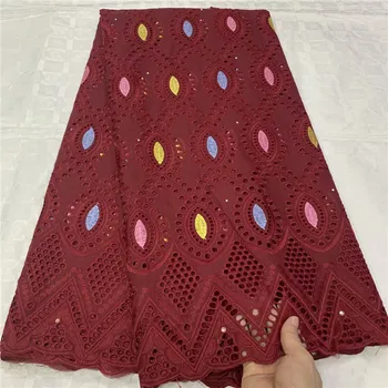 

Top selling good quality 100% Cotton Hollowed out circles pattern design fabric Free shipping Swiss Voile Lace Fabric for dress