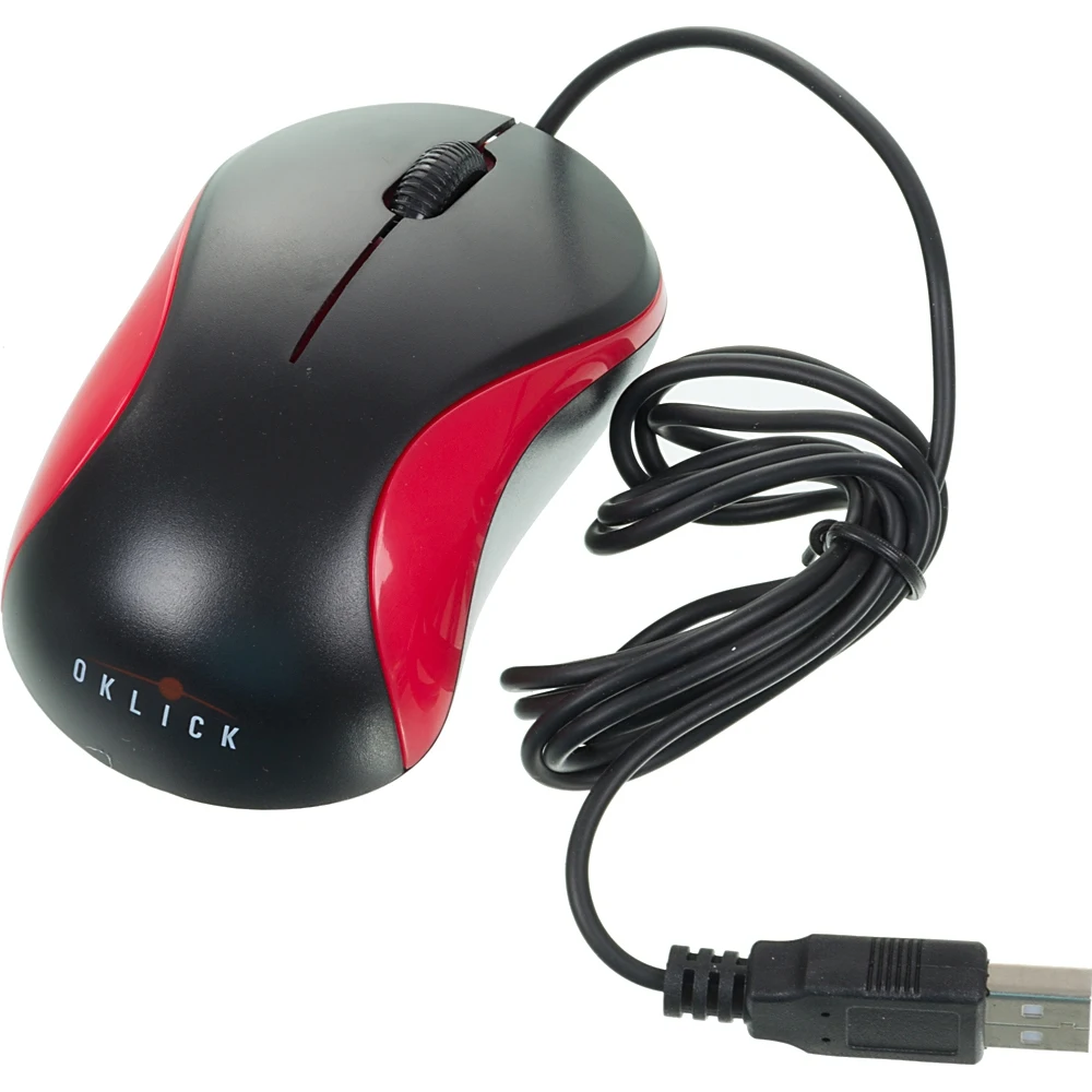 Мышь OKLICK 115S, проводная, USB, черный и красный