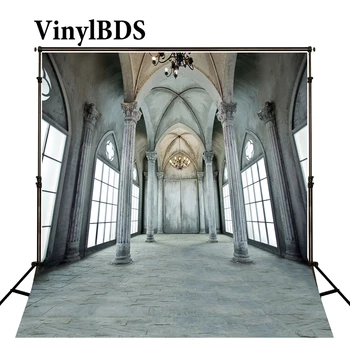 

VinylBDS European Column Wedding Photography Backdrop Brick Wall And Floor Backdrops Window Chandelier Indoor Wedding Background