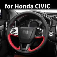 DIY Hand Sewn Steering Wheel Cover Steering Wheel Cover Sport Style For Honda Civic 10th 2016 2017 2018 2020 Car Accessories