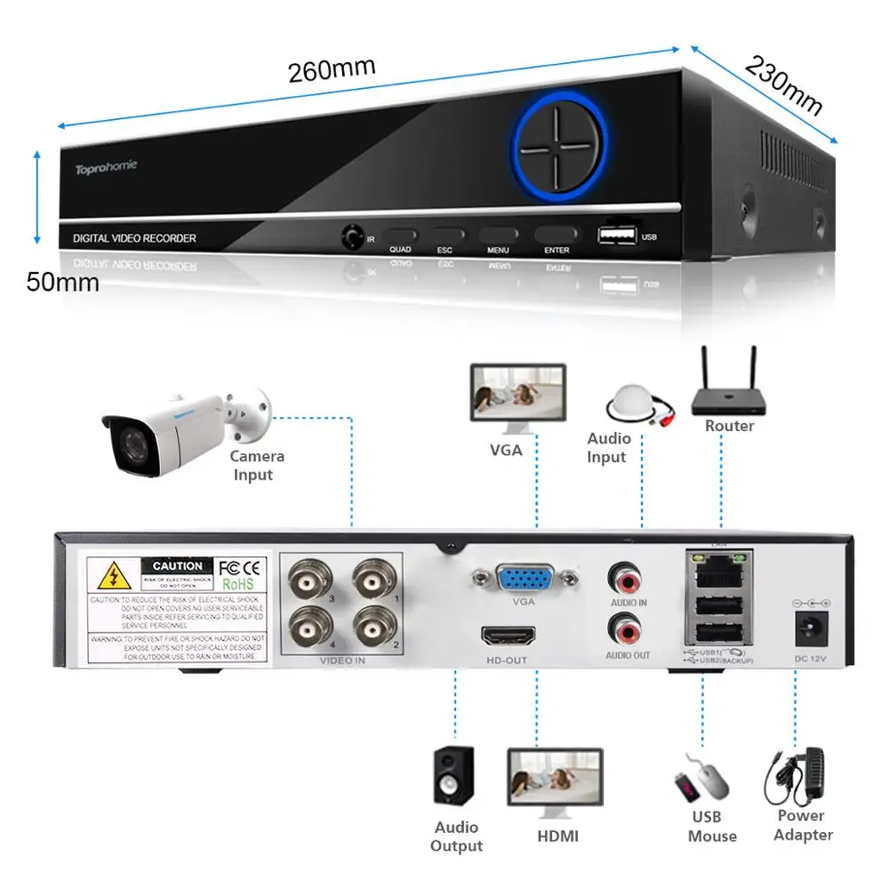 Камера видеонаблюдения системы безопасности TOPROHOIME камера Full HD 1080P 4 канала HDMI DVR 2