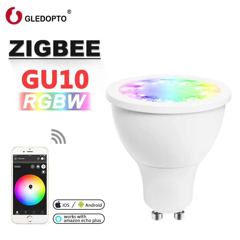 

smart home rgb and warm white gu10 spotlight zigbee 5W RGBW GU10 bulb AC100-240V work with Amazon Echo plus smartThing