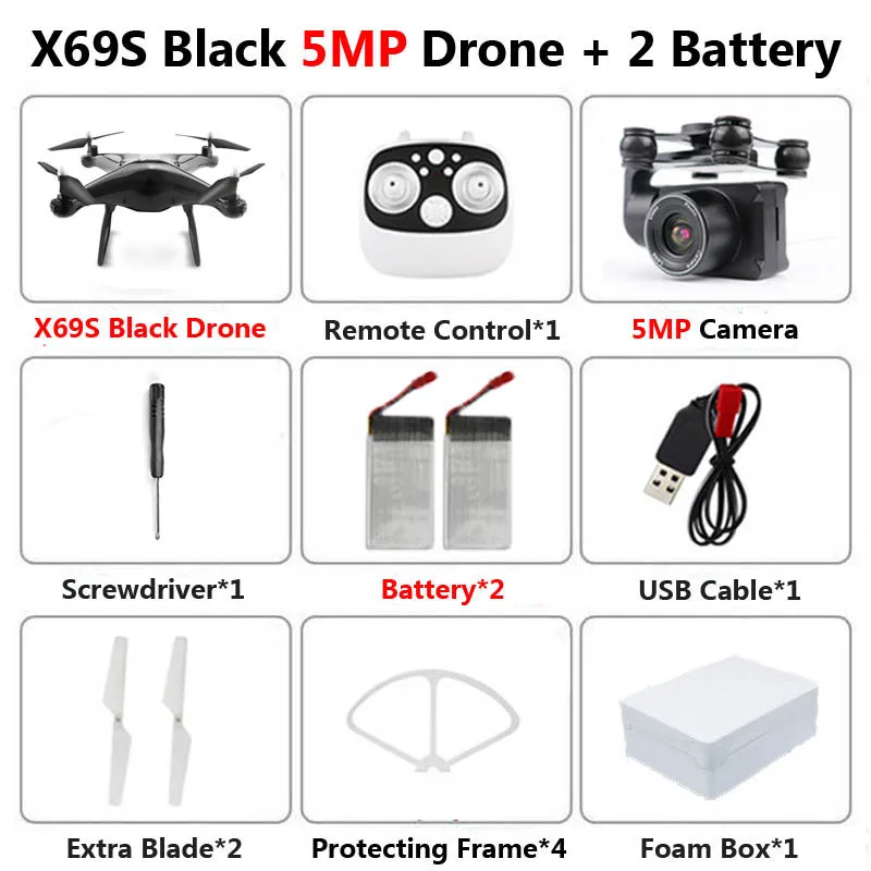 Black 5MP 2B Foam X69S Профессиональный Дрон с вращающейся камерой ESC 4K HD WiFi FPV высота держать широкий угол RC Квадрокоптер Вертолет игрушка VS XY4 E58 - Цвет: Black 5MP 2B Foam