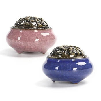 

2 Pcs Ceramic Incense Burners Buddhism Incense Holder Home Teahouse Yoga Studio Incense Home Decoration, Pink & Blue