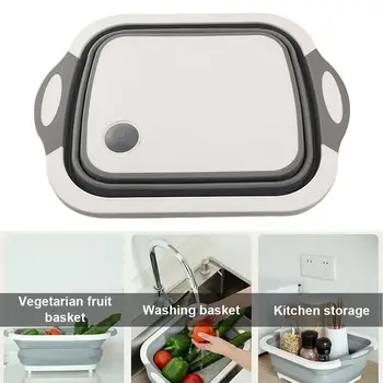 

3 IN 1 Folding Basket Cutting Board Kitchen Chopping Block Washing Sinks Cutting Board Organizer Cut Board