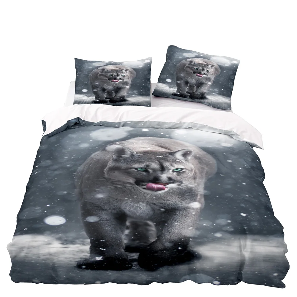 Classic Nordic Duvet Cover Set 220x240 Sets Snow Leopard Pattern Bedding Twin Double Size Bedroom with Pillowcase for Home | Дом и сад