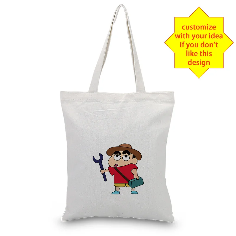 

Crayon Shin-chan Canvas Tote Bag Daily Use Text DIY Custom Print Logo Handbag Shopping Bag Eco Reusable Recycle