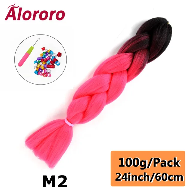 Alororo Synthetic Kanekalon Hair 24 Inch Ombre Extensions Hair for Braids Afro Blue Pink Purple Crochet Braiding Hair Wholesale 24inches-M2