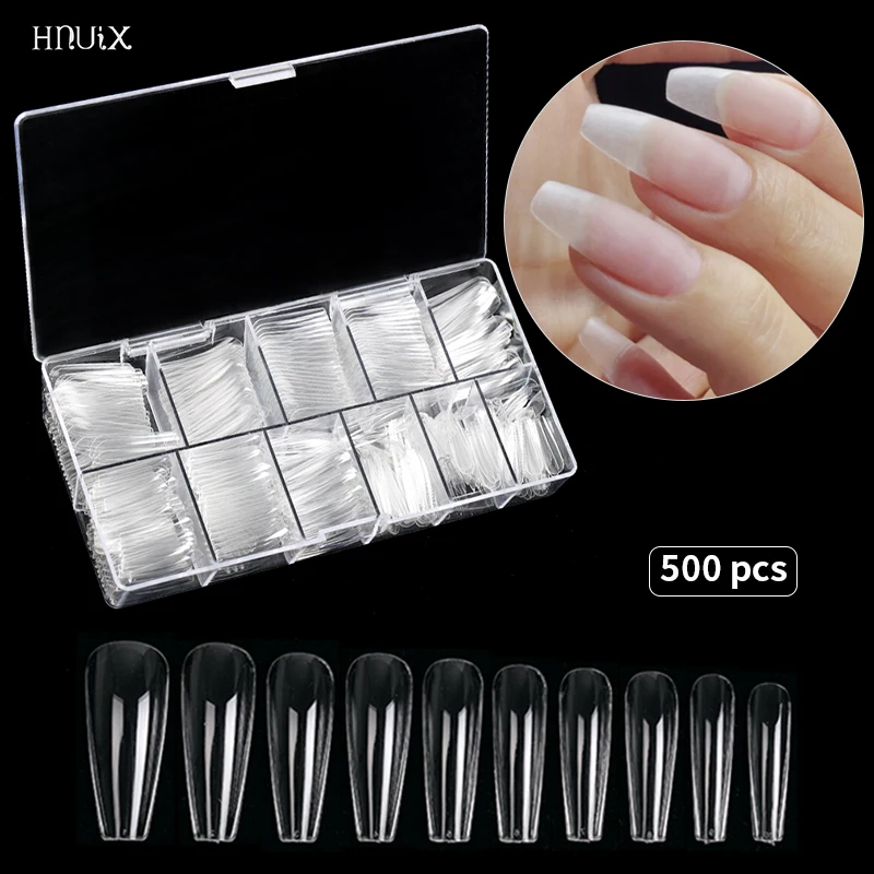 HNUIX 500pcs Long Coffin False Nails Ballerina Nail Tips Full Cover Acrylic Clear Nails False Nails For Gel Nails
