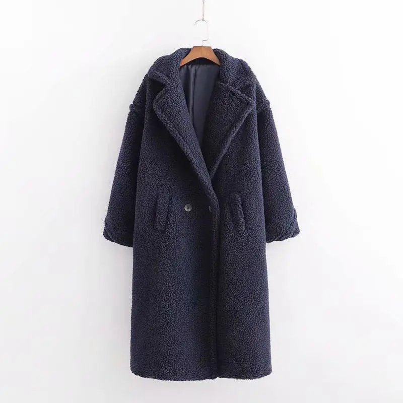 Женское толстое теплое длинное пальто из искусственного меха, винтажное пальто из овечьей шерсти, куртка с длинным рукавом