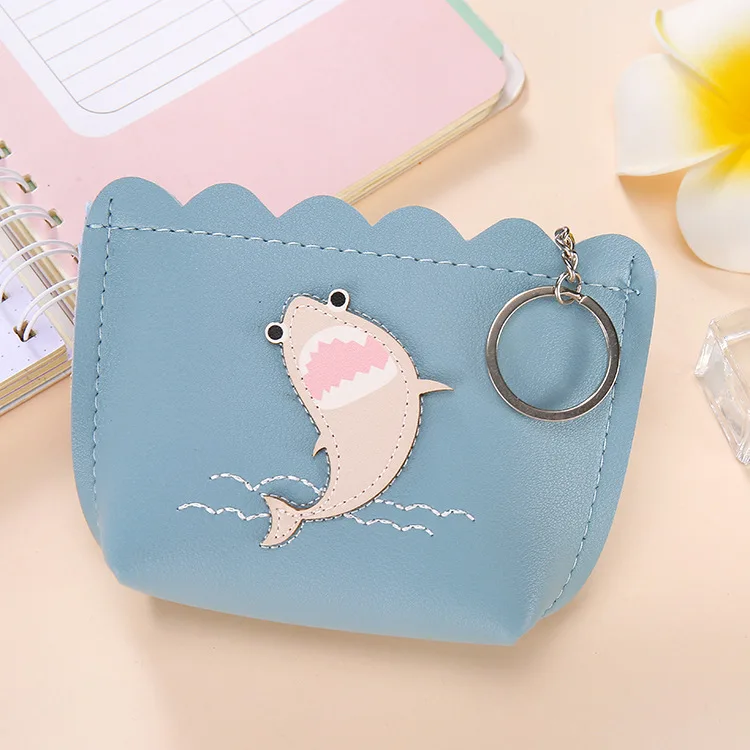 Small fish-blue Кошелек для монет для женщин из нейлона и кожи, милый кошелек с рисунком дерева, рыбы для девушек, Женский кошелек для ключей, для карт, сумка для наличных, Porte Monnaie - Цвет: Small fish-blue