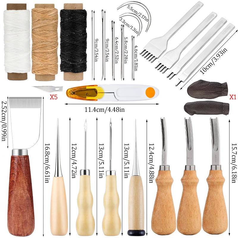LMDZ Leathercraft Tool Set With Hand Sewing Stitching Punch Carving Tools And Other Leather Working Accessories DIY Tool Set