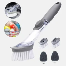 

1/5Pcs Double Use Kitchen Cleaning Brush Scrubber Dish Bowl Washing Sponge Automatic Liquid Dispenser Pot Cleaner Tool Gadgets