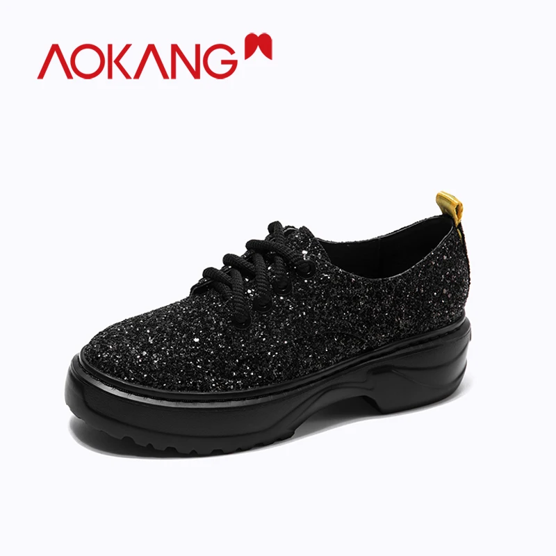 AOKANG/Новые кроссовки на платформе; повседневная обувь; женская модная обувь, увеличивающая рост; женская обувь; блестящие женские туфли-лодочки