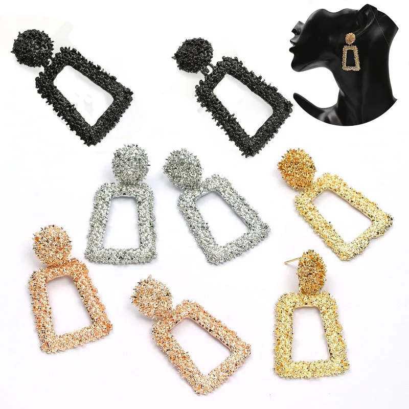 

Fashion Exaggerated Earrings Retro Fashion Alloy Plating Earrings Metal Spray Paint Geometric Rectangular Earrings