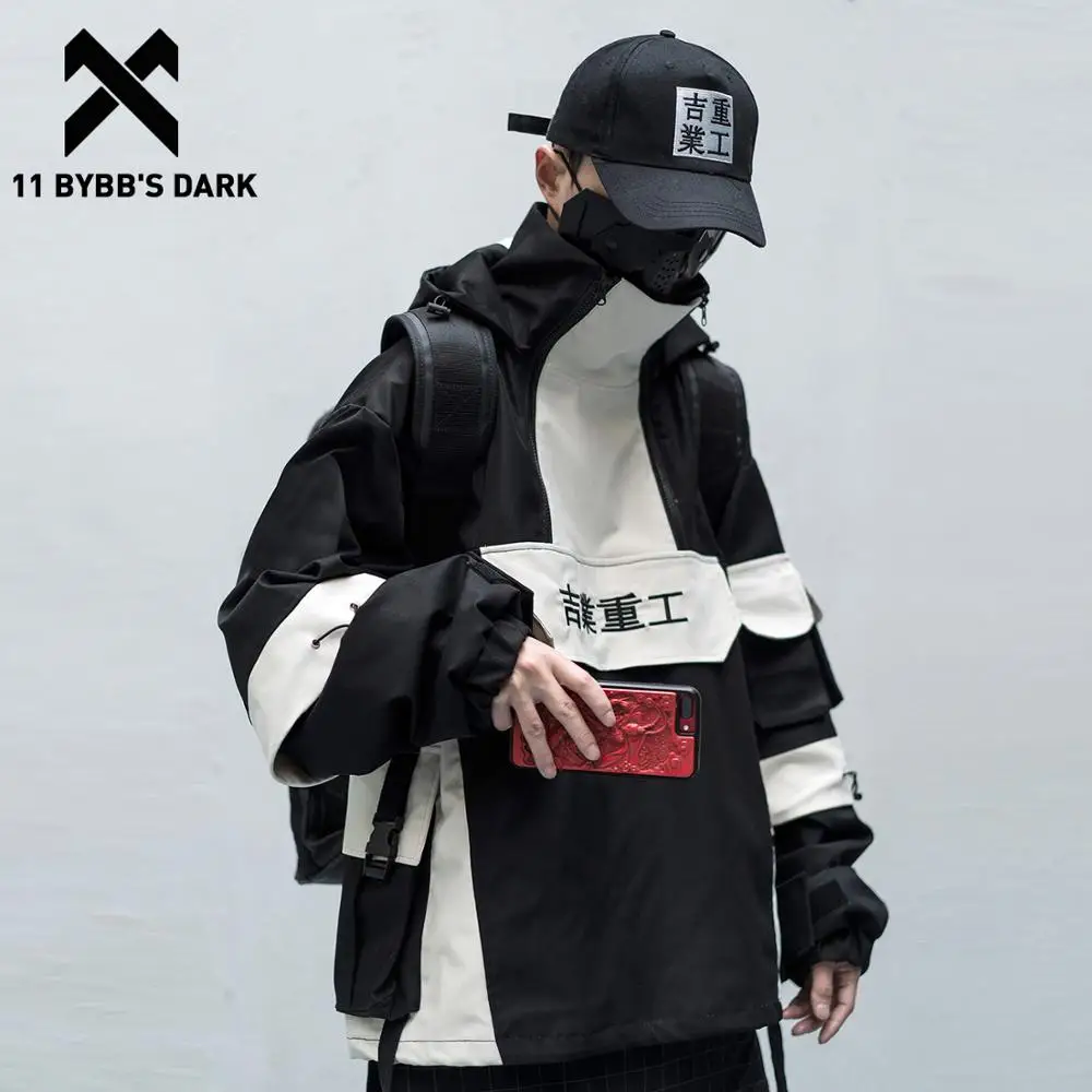 11 BYBB'S DARK Patchwork Hip Hop Streetwear Hoodies Men 2020 Color Block Mulit Pockets Harajuku Japanese Hooded Jackets Coats