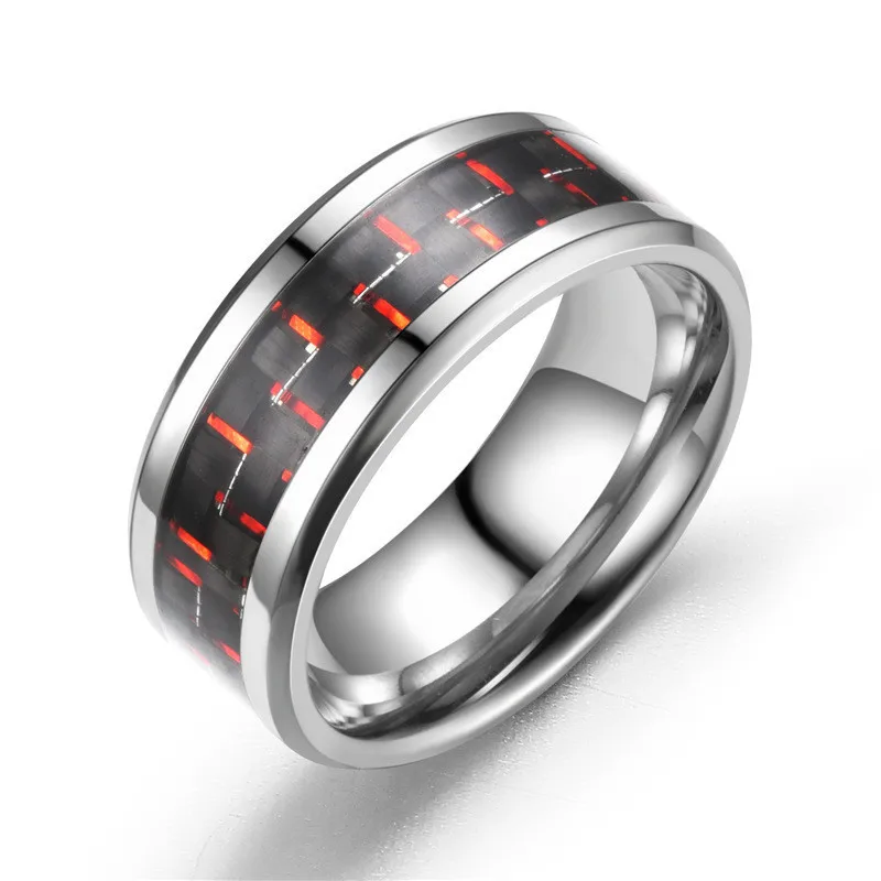 FDLK титановая сталь, Панк Черный углеродного волокна мужские кольца 6 Стиль Мода Красный Синий зеленое кольцо ювелирные изделия оптом