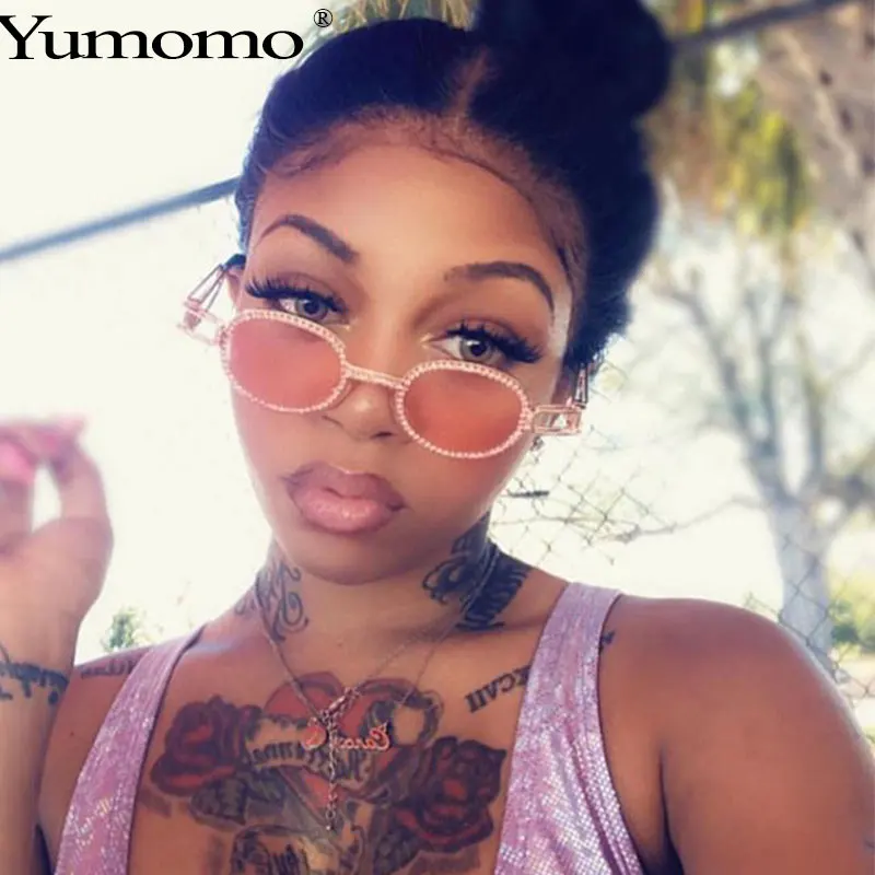 Маленькие овальные женские солнцезащитные очки с бриллиантами, Ретро стиль, оправа, персональный стиль, сексуальные,, новая мода, роскошный бренд, красные тонированные цветные линзы, очки