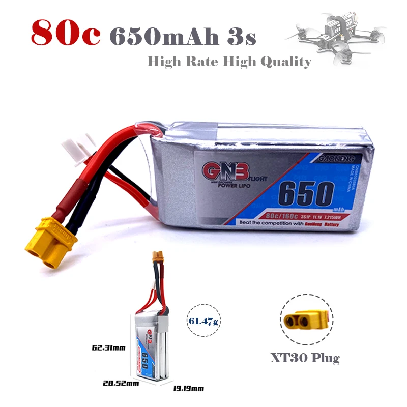 2/4 шт. Lipo аккумулятор GNB 3s 11 1 В 650 мАч 80C XT30 Разъем для RC автомобиля FPV Quadcopter GaoNeng