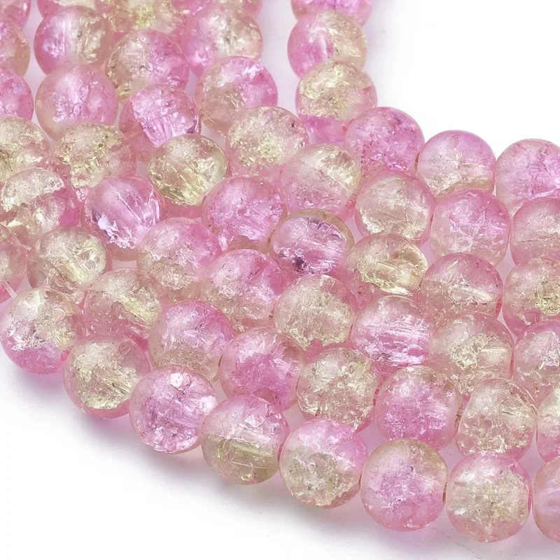 Wholesale 8MM Deep Pink Crackle Glass Beads Round Spacer Loose Bead About 100pc. 
