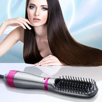 

3 In 1 Professional Electric Hair Dryer Massage Comb Negative Ion Hot Air Straight Curling One Step Brush Salon Styler