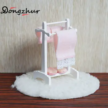 

1 Set 1:12 Doll House Accessories Wooden Towel Rack + Children Puzzle Miniature Furniture Dollhouse Blanket DIY Toys White O6N0