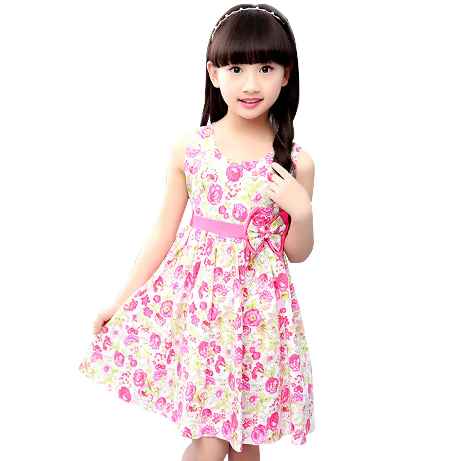 Платье для девочек повседневное летнее платье сарафан без рукавов с цветочным