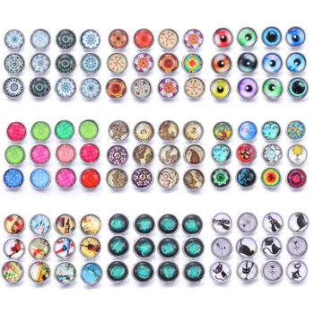 

Wholesale 10pcs/lot New Mixed Flower Glass Snap 12mm Snaps Buttons for Snaps Jewelry Fit 12mm Snap Button Bracelets
