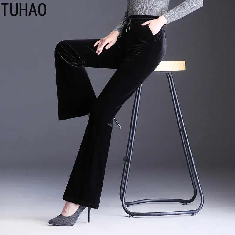 

TUHAO Wide Leg Pants Female Women's Pants Trousers Autumn High Waist Pleuche Casual Pants Winter Oversized 9XL 7XL Velvet Pant