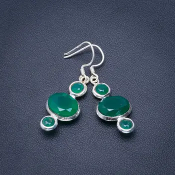

Natural Chrysoprase Handmade Unique 925 Sterling Silver Earrings 1.75" B2739