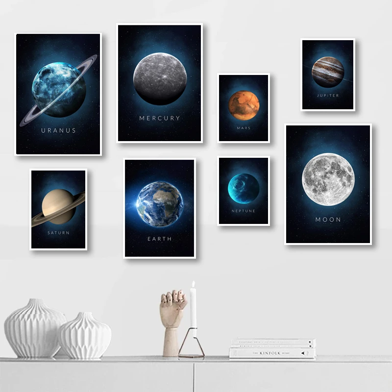 Planet Space Earth Moon Venus Sun Saturn Wall Art Canvas Painting Posters Prints Pictures for Living Room Home Decoration | Дом и сад