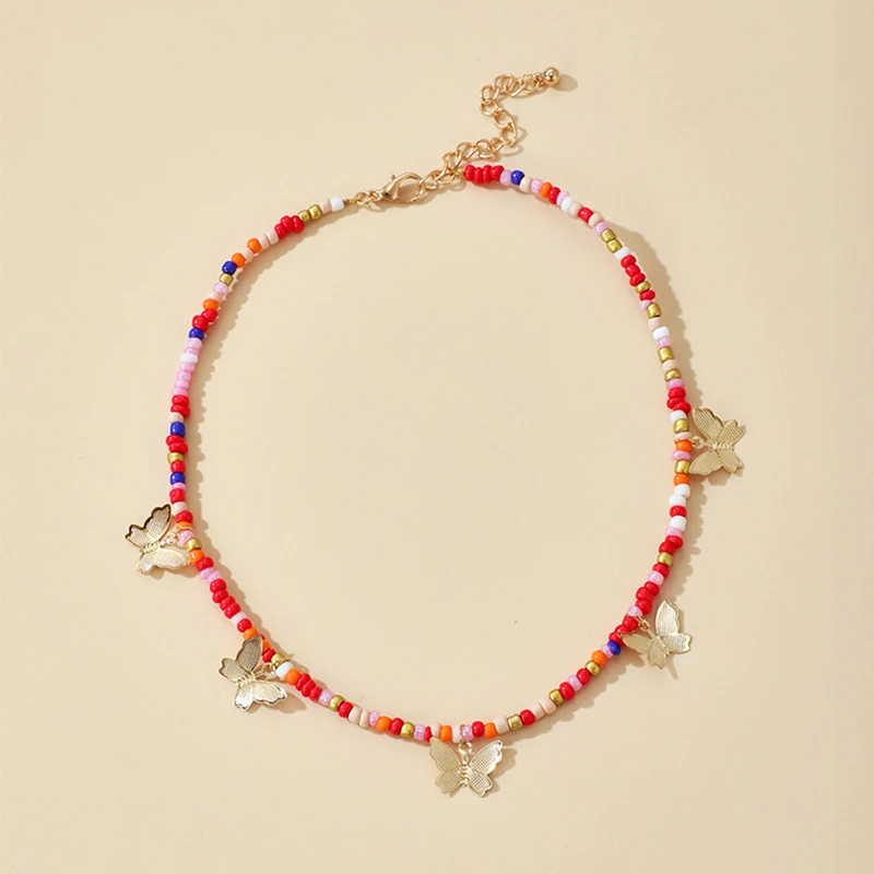 1pc  Women Fashion Colorful Beads Butterfly Pendant Choker Necklace