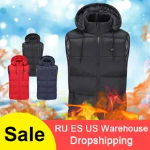 Электрический нагревательный жилет Отрегулируйте мужской t теплый утолщенный мужской женский жилет с подогревом с шапкой теплая одежда для улицы зимняя USB нагревательная куртка