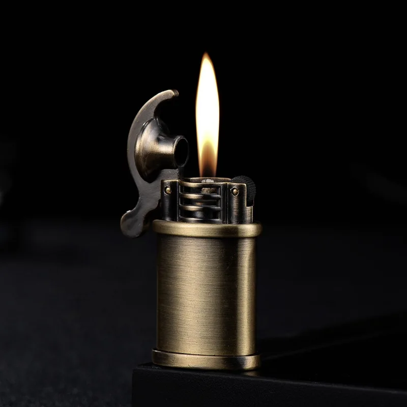 

Cigarette Cigar Retro Style Flints Flint Lighter Windproof Brass Metal Men Gadgets Kerosene Oil Square Metal Gasoline Lighter