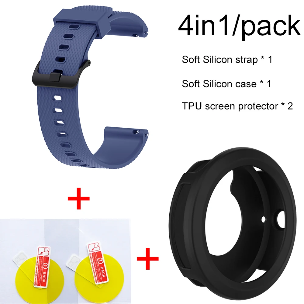 Navy blue-Black case 4в1 умные часы аксессуары для Garmin Vivoactive3 Ремешок Браслет мягкий силиконовый браслет для Vivoactive 3 Чехол пленка для экрана - Цвет: Navy blue-Black case