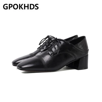 

GPOKHDS 2021 Women Pumps Cow leather Spring/Autumn Square toe high heels female Pumps size 39