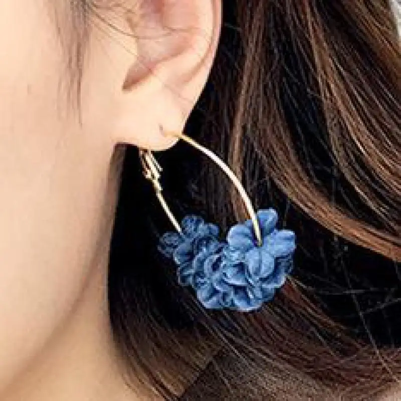 

Hot Sale Korean Circle Drop Earrings Cloth Flower Blue Pink Gray Colorful Earrings For Women Earring Jewelry Earing Brincos Gift